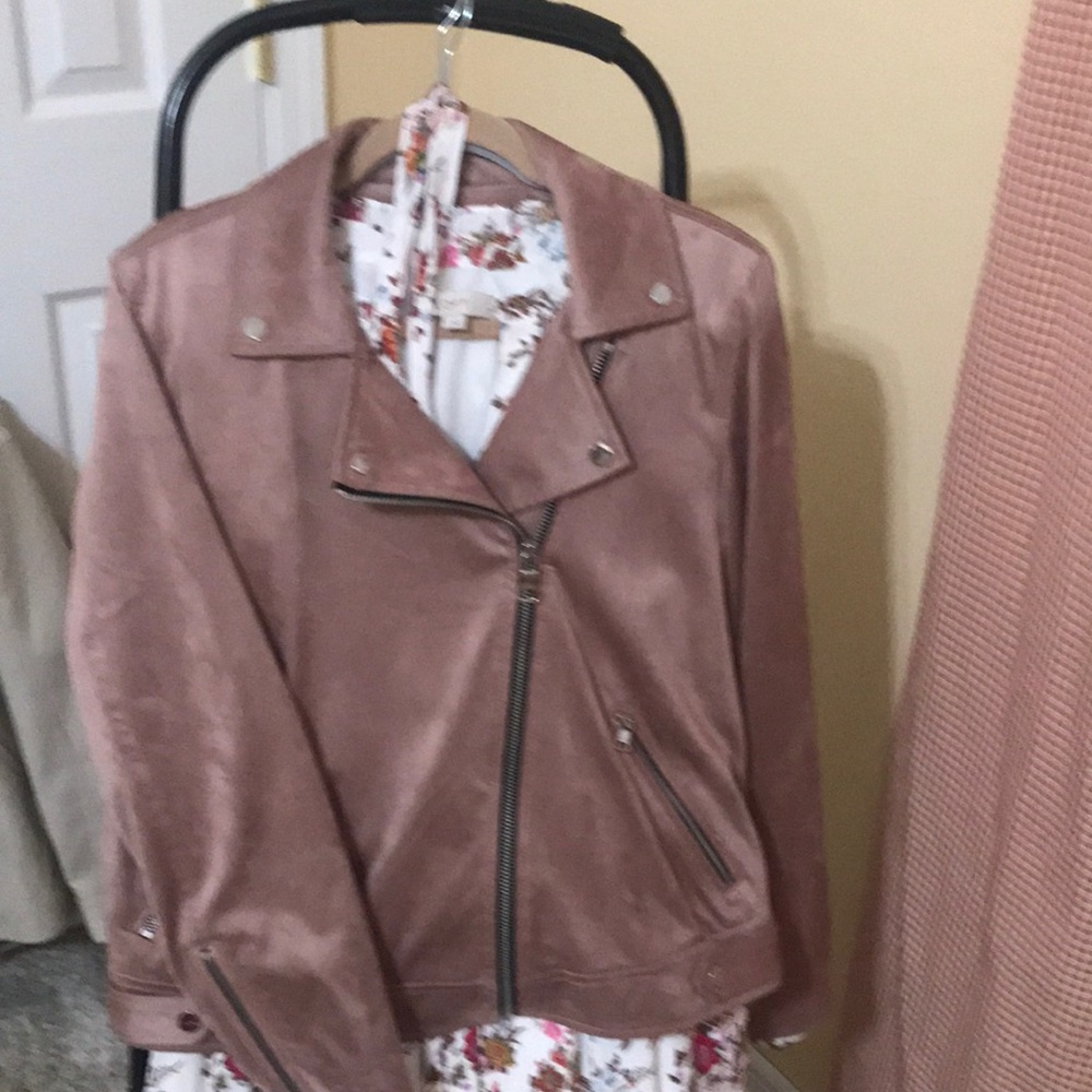 LOFT dress and brushed velvet biker style jacket.
